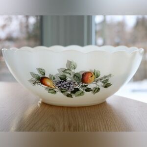 Vintage Arcopal France White Milk Glass Fruit Nesting Bowl 1970s Kitchenware 9in